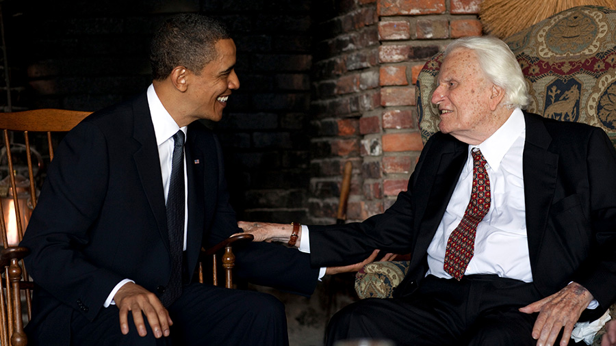 President Barack Obama meets with Billy Graham, 91, at his mountainside home in Montreat, N.C., Sunday, April 25, 2010.