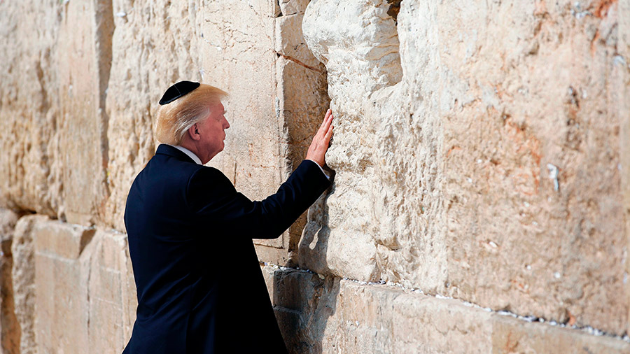 US President Donald Trump visits the Western Wall, the holiest site where Jews can pray, in Jerusalem's Old City on May 22, 2017.