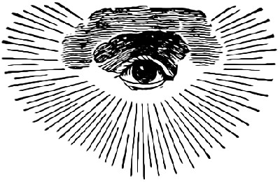 An early Masonic version of the Eye of Providence (All-Seeing Eye) with clouds and a semi-circular glory. Wikimedia Commons