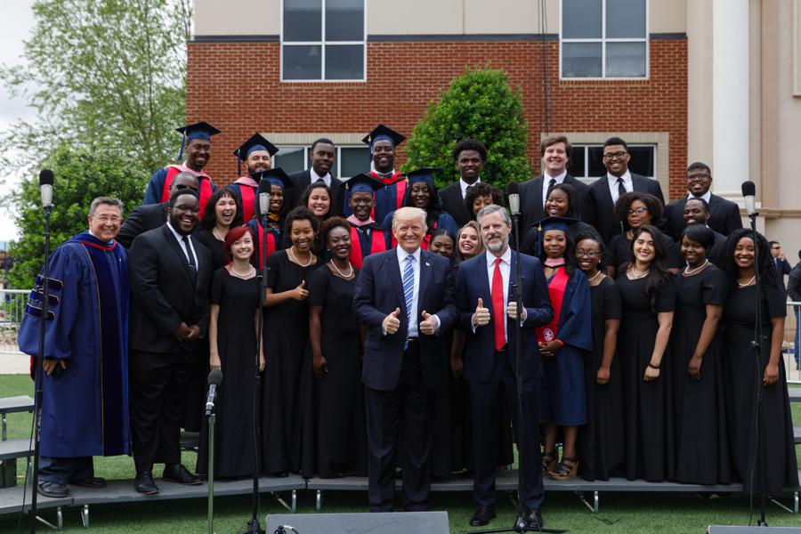 Trump with LU Praise liberty commencement- 900